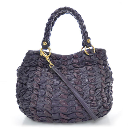 Miu Miu Leather Intreccio Woven Tote Indaco 2 of 7