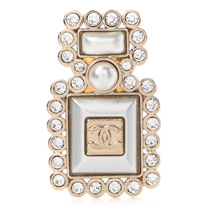 Chanel Resin Crystal Pearl Perfume Bottle CC Brooch White Gold 1 of 6