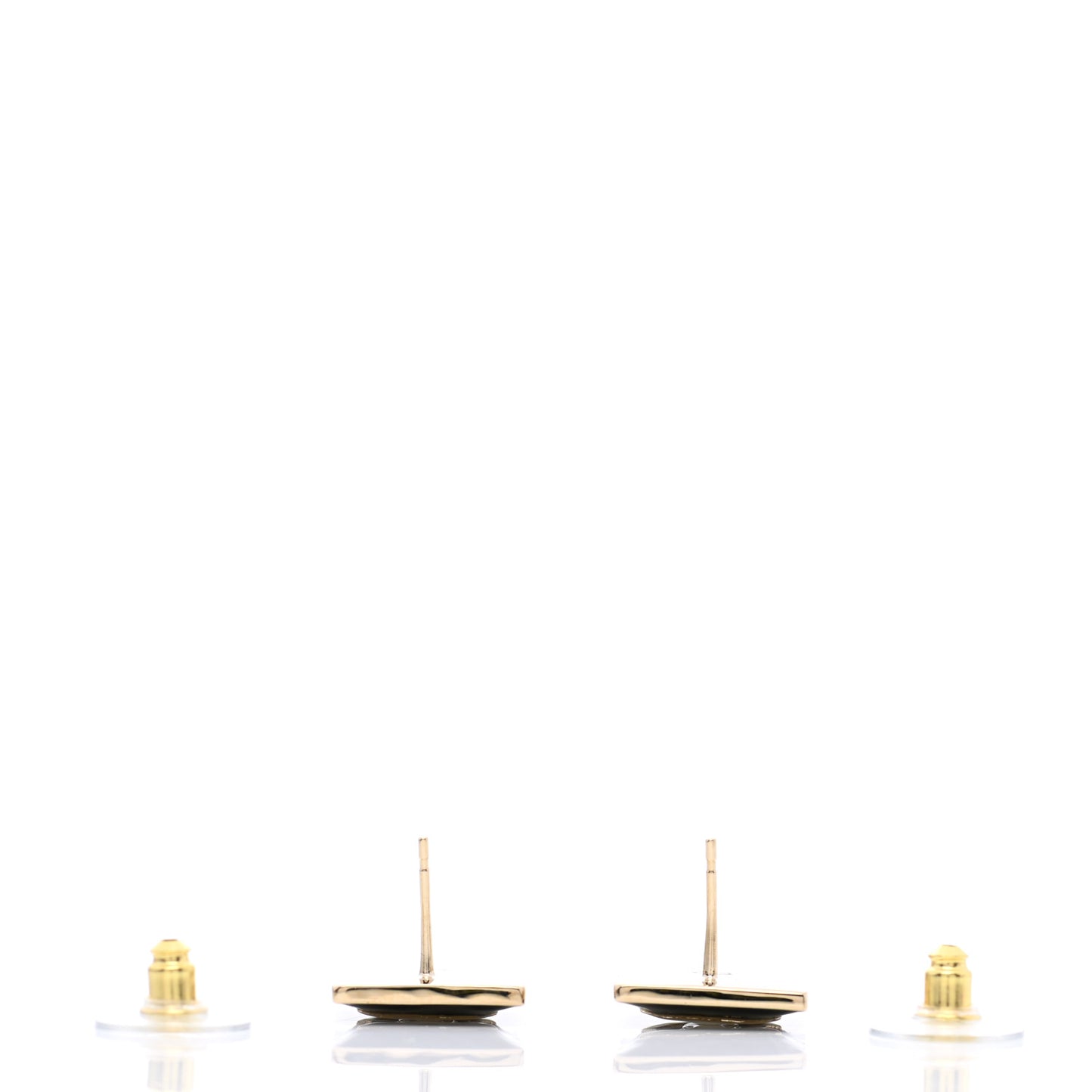 Metal Enamel CC Square Earrings Gold Black