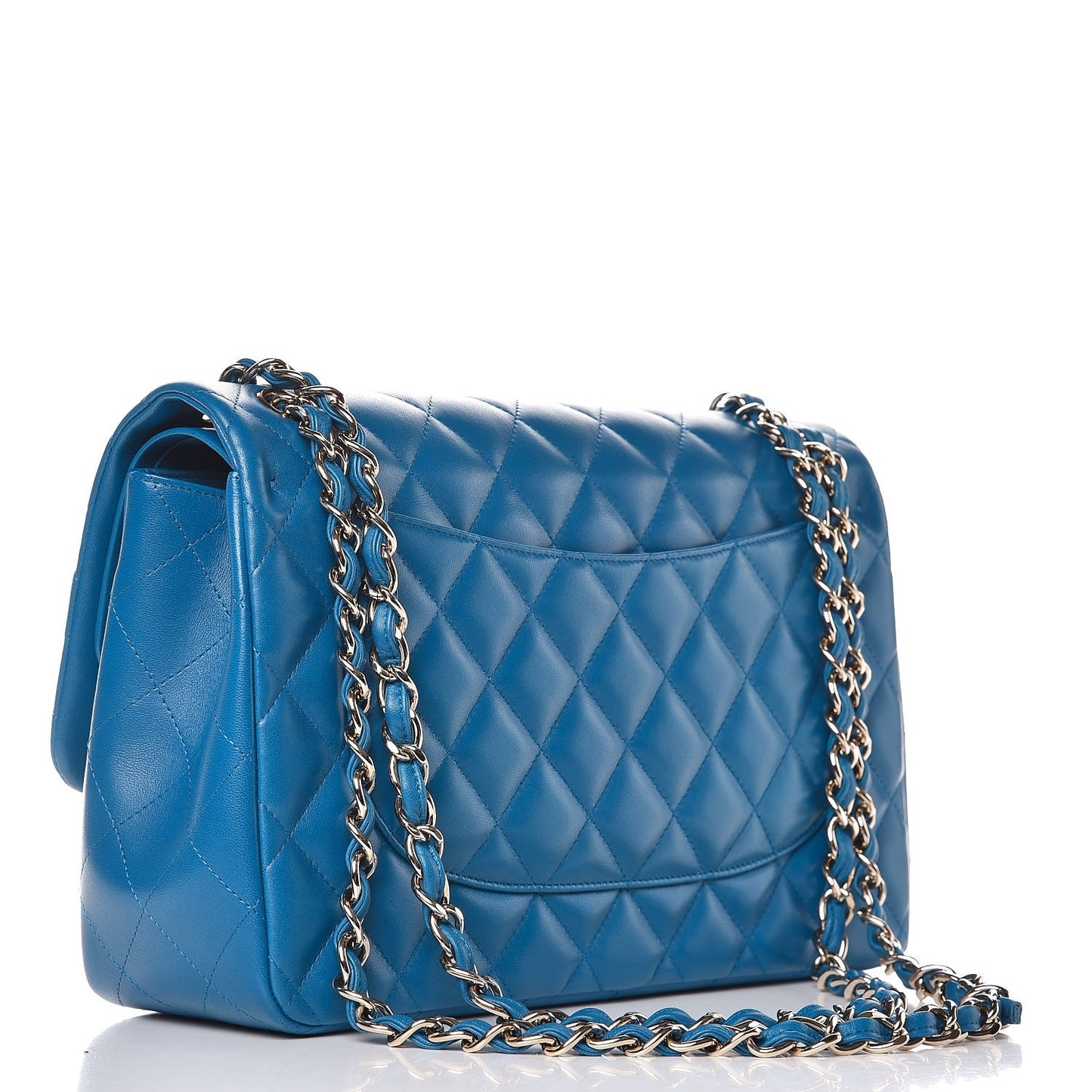 Lambskin Quilted Jumbo Double Flap Blue