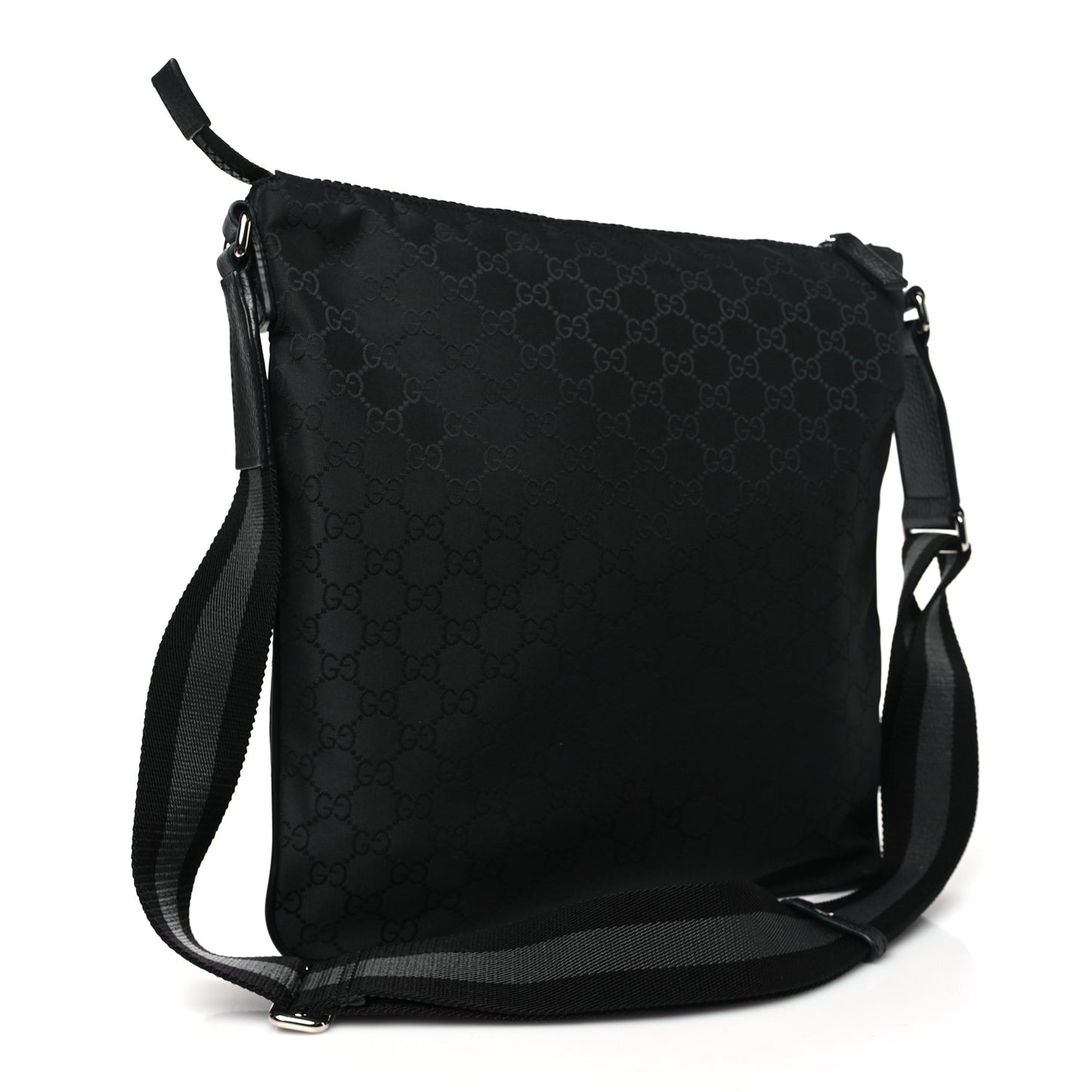 Nylon Monogram Medium Flat Messenger Bag Black