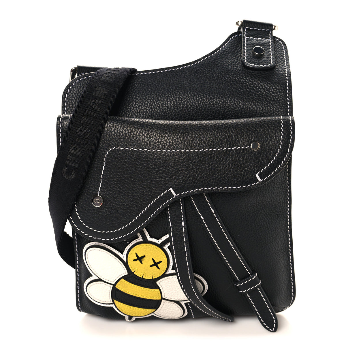 X KAWS Grained Calfskin Bee Saddle Pouch Black