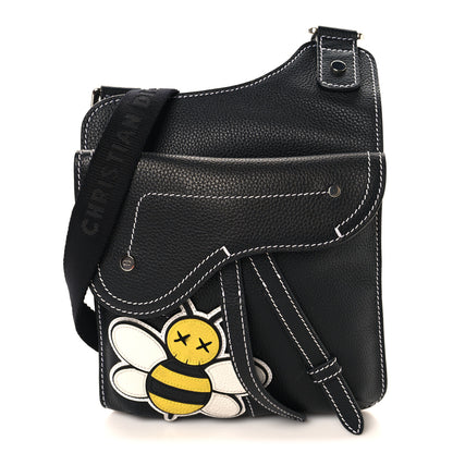 Christian Dior X KAWS Grained Calfskin Bee Saddle Pouch Black 1 of 10