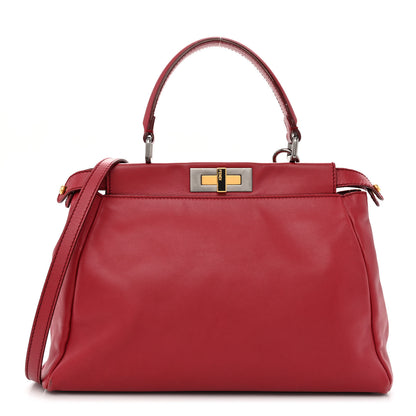 Fendi Vitello Suede Medium Peekaboo Iconic Satchel Rubino Peonia 1 of 18