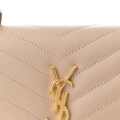 Saint Laurent Grain De Poudre Matelasse Chevron Monogram Envelope Chain Wallet Dark Beige 9 of 11