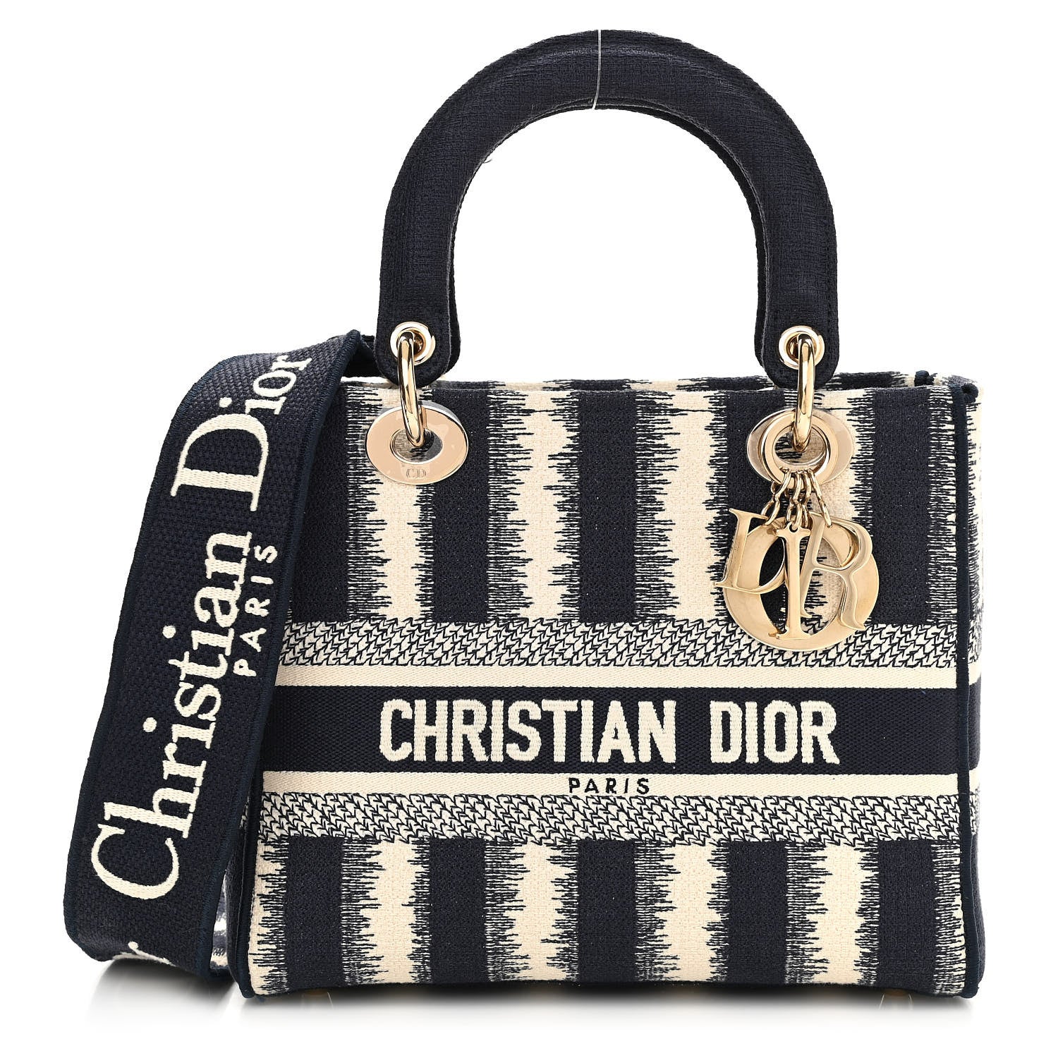 Christian Dior Canvas Medium D-Stripes Lady D-Lite Blue 1 of 11