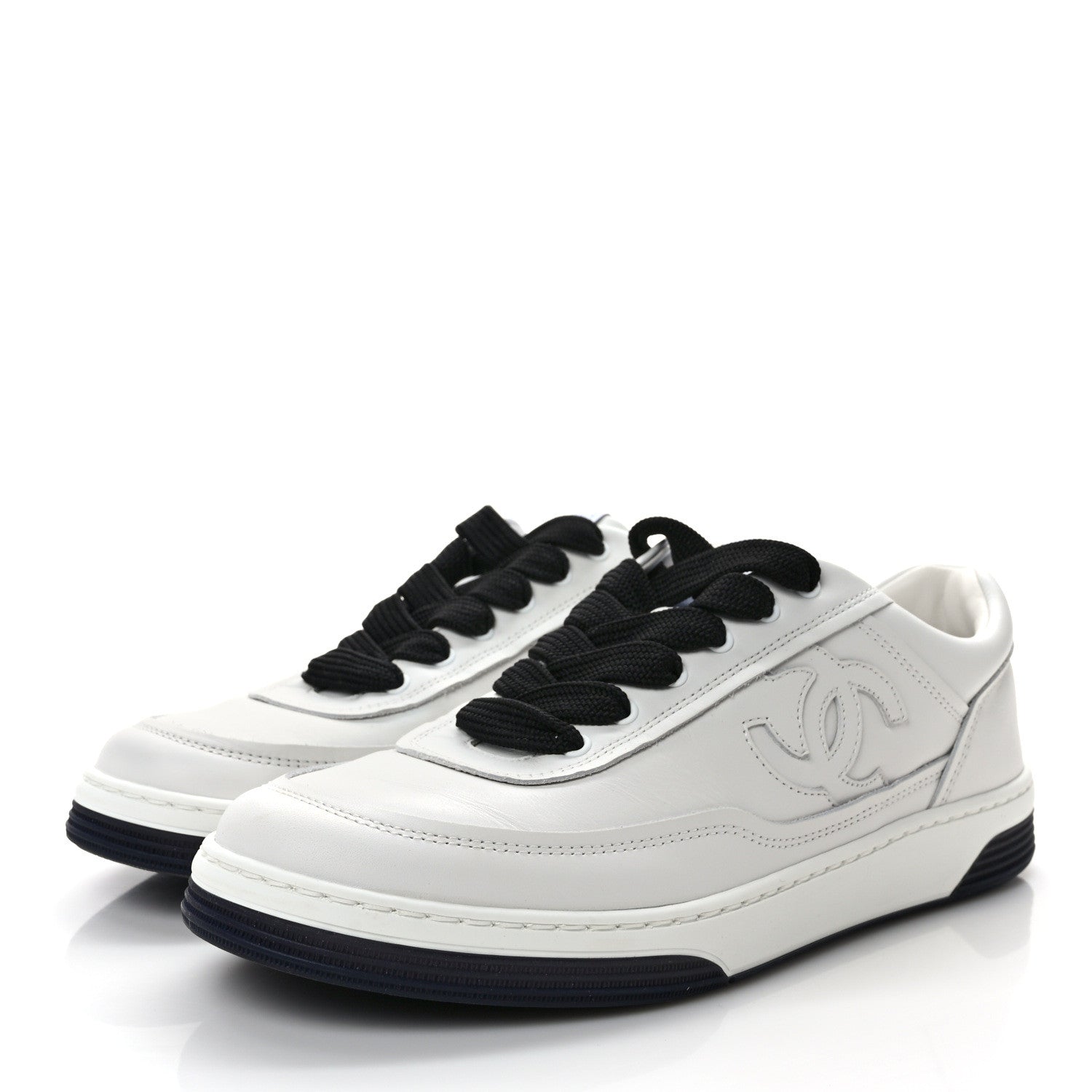 Chanel Calfskin CC Womens Sneakers 37.5 White Black 3 of 6