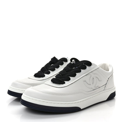 Chanel Calfskin CC Womens Sneakers 37.5 White Black 3 of 6