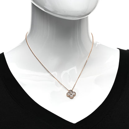 Van Cleef & Arpels 18K Rose Gold Diamond Silver Obsidian Vintage Alhambra Pendant Necklace 2 of 6