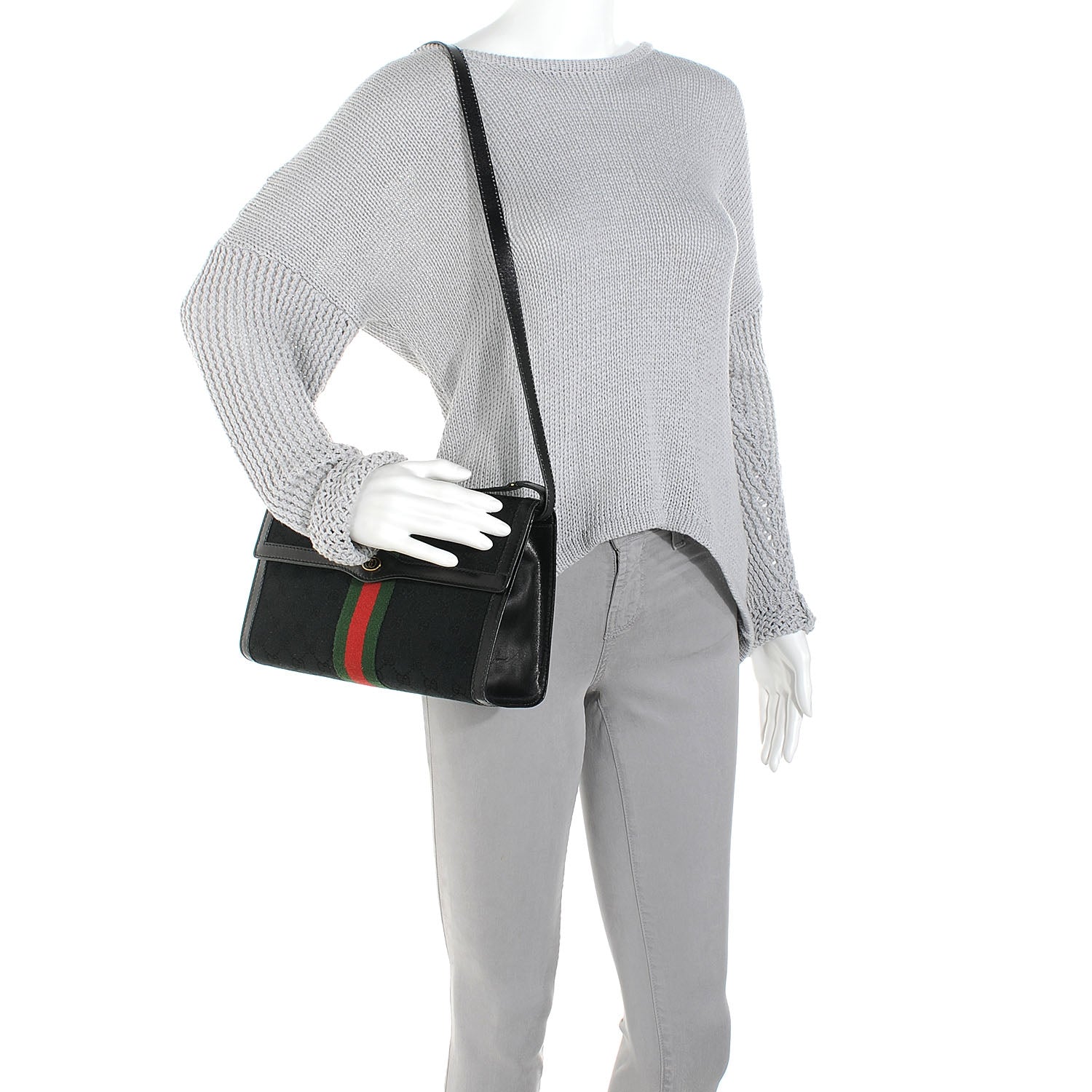 Gucci Monogram Web Shoulder Bag Black 2 of 8