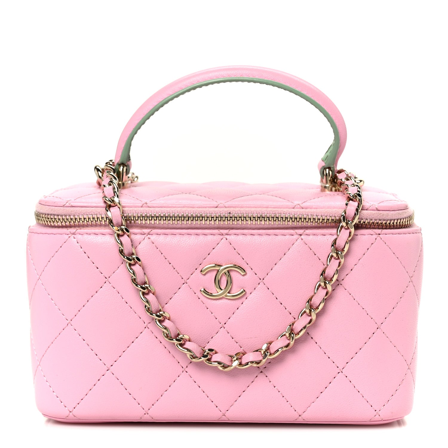 Chanel Lambskin Quilted Small Top Handle Vanity Case With Chain  Lilac Light Green 1 of 11