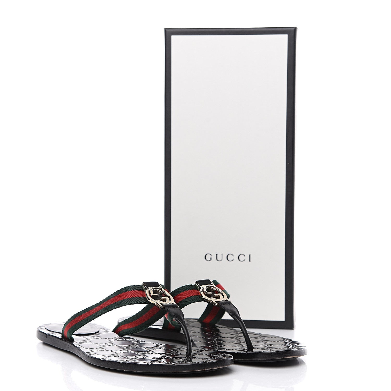 Gucci Nylon Guccissima Web Womens Thong Sandals 39 Green Red Black 10 of 10