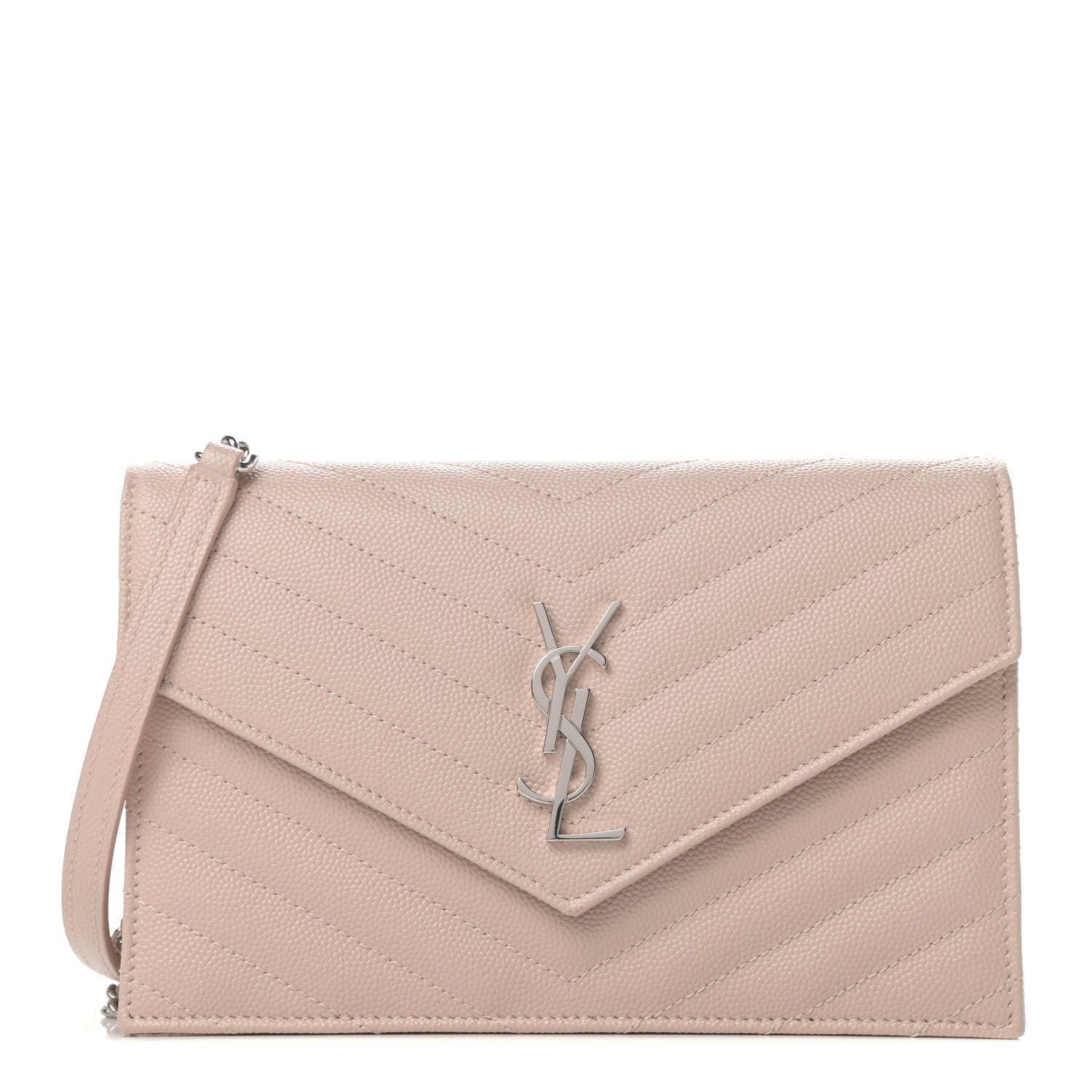 Saint Laurent Grain De Poudre Matelasse Chevron Monogram Envelope Chain Wallet Marble Pink 1 of 12