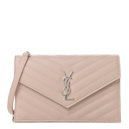 Saint Laurent Grain De Poudre Matelasse Chevron Monogram Envelope Chain Wallet Marble Pink 1 of 12