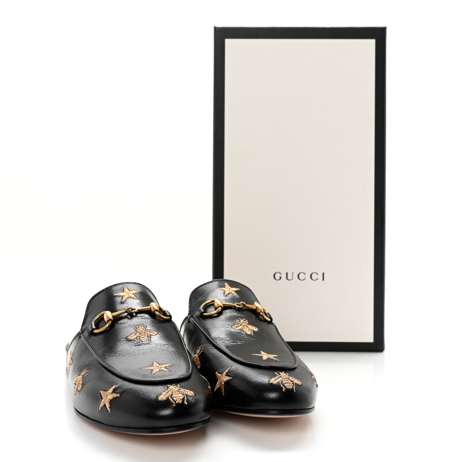 Gucci Goatskin Bee Star Embroidered Womens Princetown Slippers 37.5 Black 10 of 10