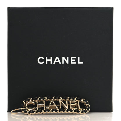 Chanel Metal Lambskin Vintage Allure Logo Hair Clip Black Gold 4 of 4