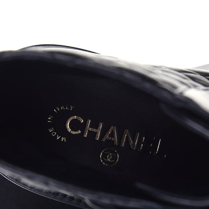 Chanel Shiny Lambskin Quilted Lace Up Combat Boots 39 Black 7 of 9