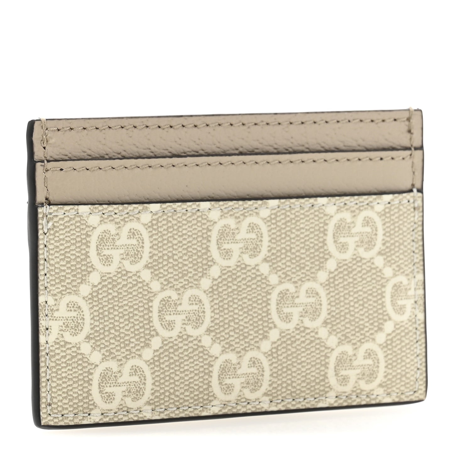 GG Supreme Monogram Textured Dollar Calfskin Web Ophidia Card Holder Beige Mystic White Oatmeal