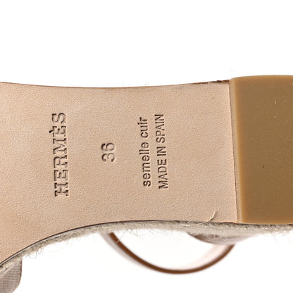 Hermes H Canvas Goatskin Elda Espadrille Wedge Sandals 36 Noisette Natural 7 of 8