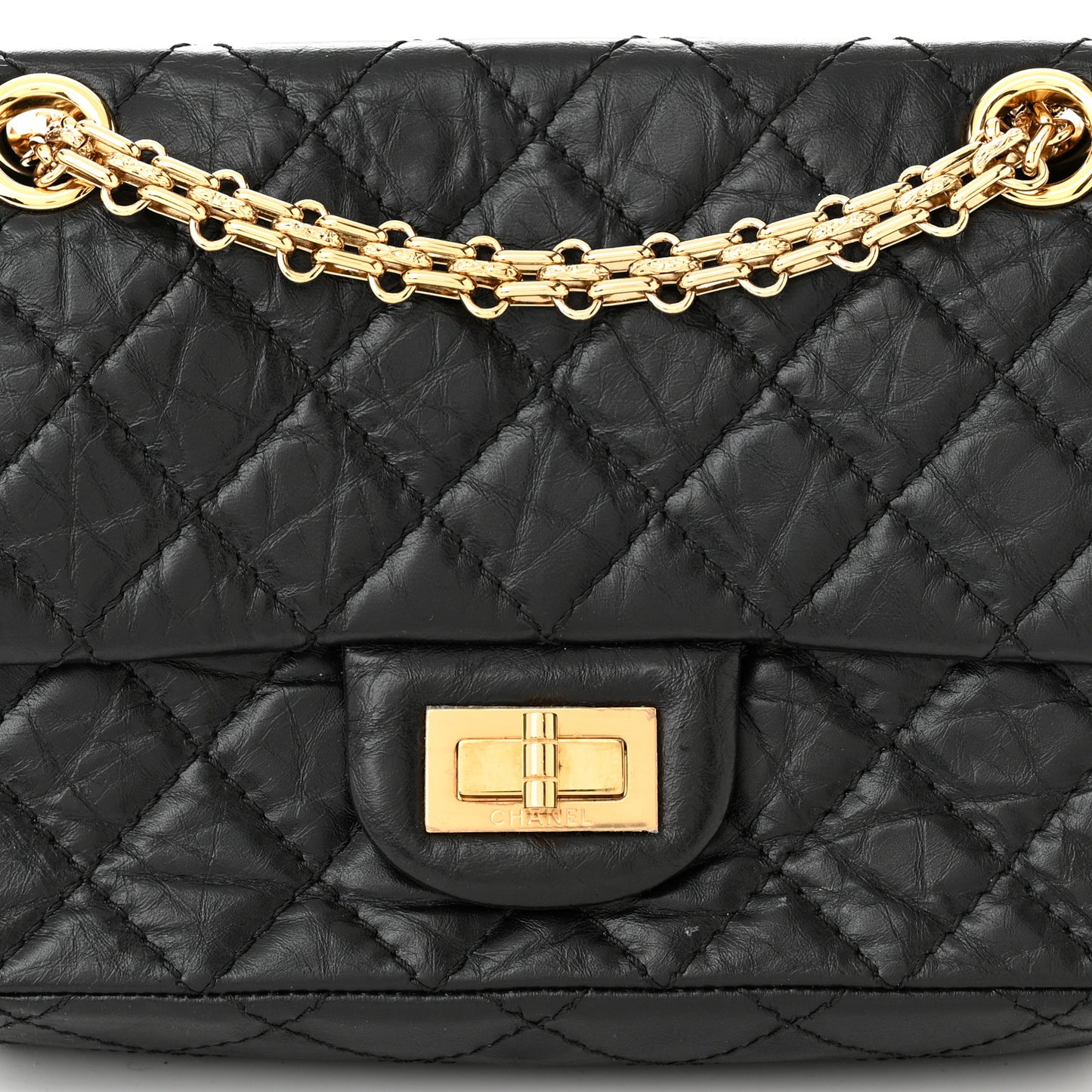 Aged Calfskin Quilted 2.55 Reissue Mini Flap Black