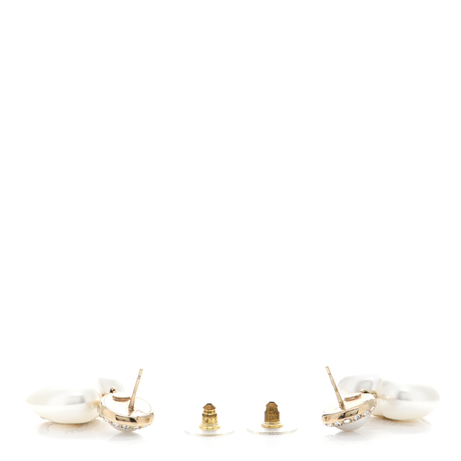Chanel Pearl Crystal CC Heart Drop Earrings Gold 3 of 5