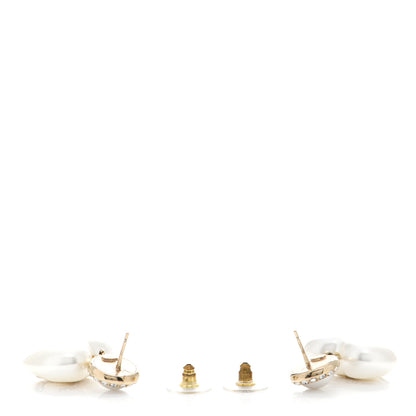 Chanel Pearl Crystal CC Heart Drop Earrings Gold 3 of 5