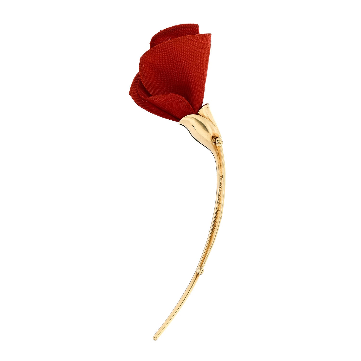 Tiffany 18K Yellow Gold Silk Elsa Peretti Amapola Flower Brooch Red 3 of 4