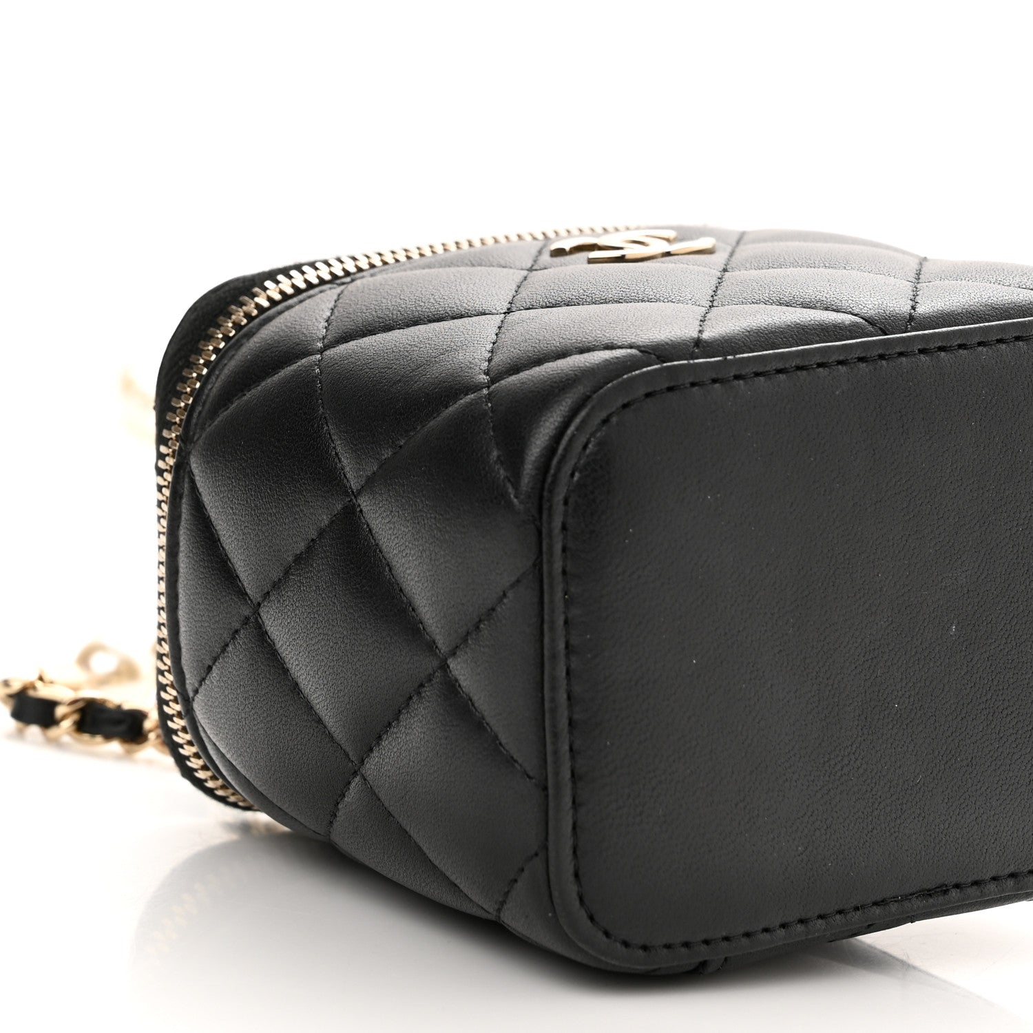 Chanel Lambskin Quilted Mini Vanity Case With Pearl Chain Black 10 of 12