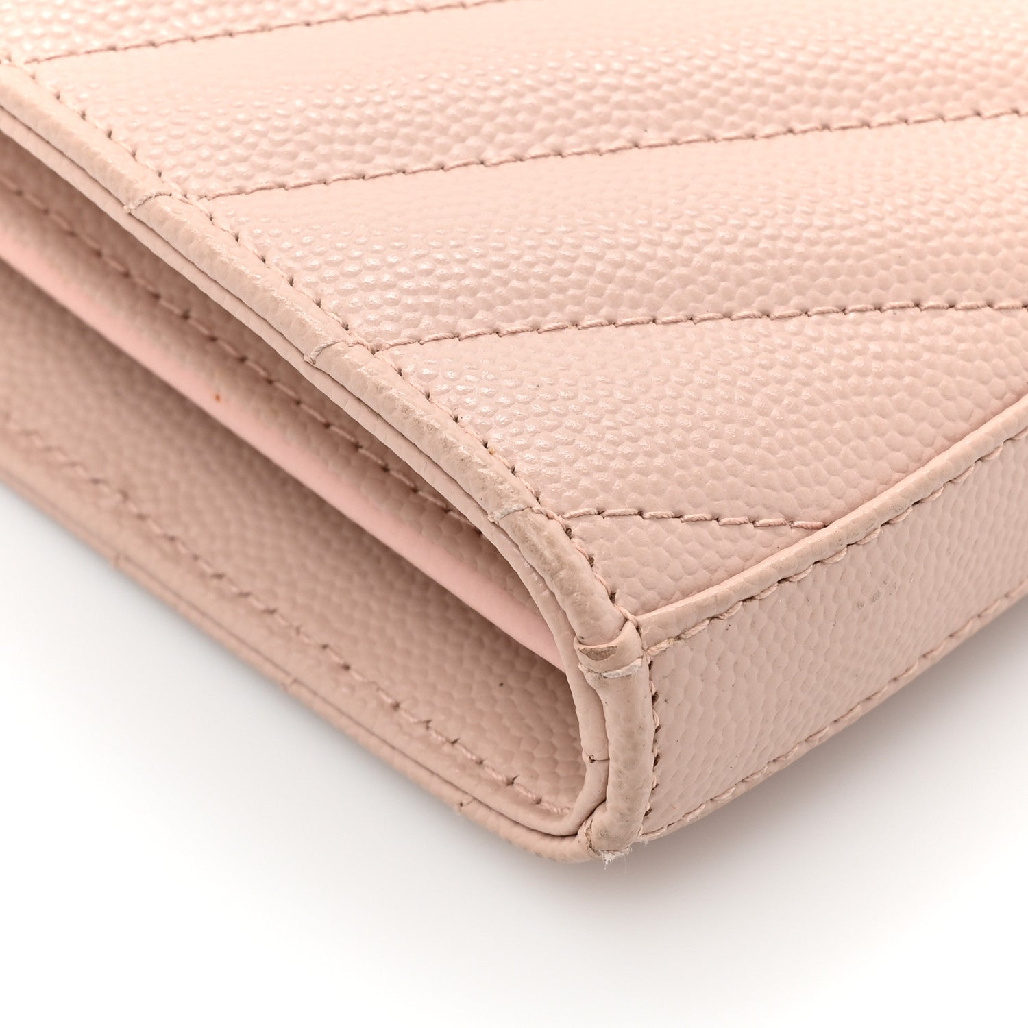 Saint Laurent Grain De Poudre Matelasse Chevron Monogram Chain Wallet Pale Pink 12 of 18