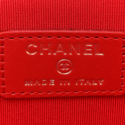 Chanel Lambskin Camellia Embossed Mini Vanity Case With Chain Red 7 of 14