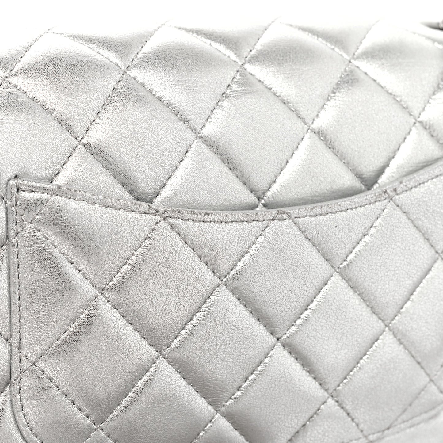 Metallic Lambskin Quilted Mini Rectangular Flap Silver