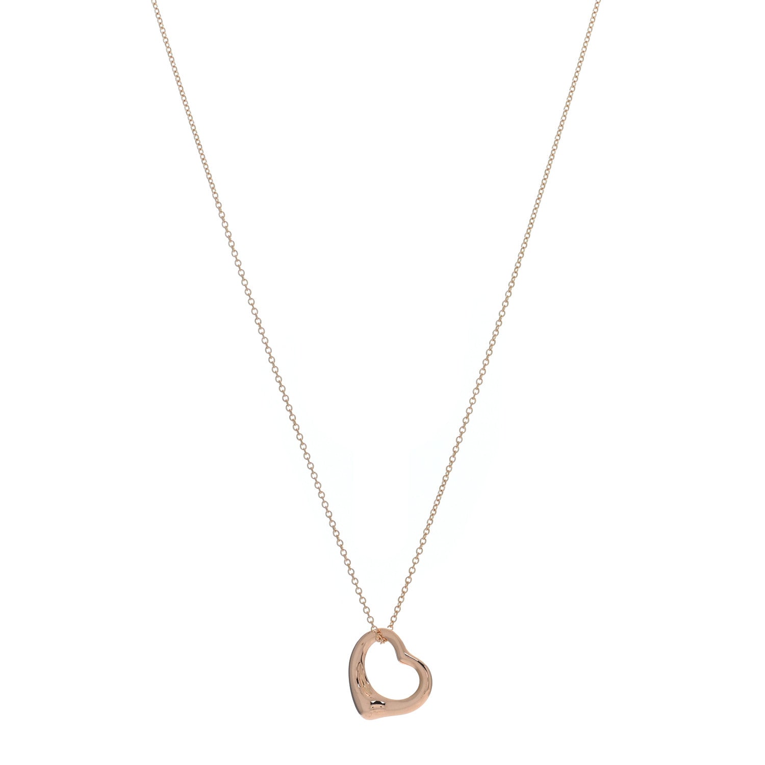 Tiffany 18K Rose Gold 16mm Elsa Peretti Open Heart Pendant Necklace 1 of 5