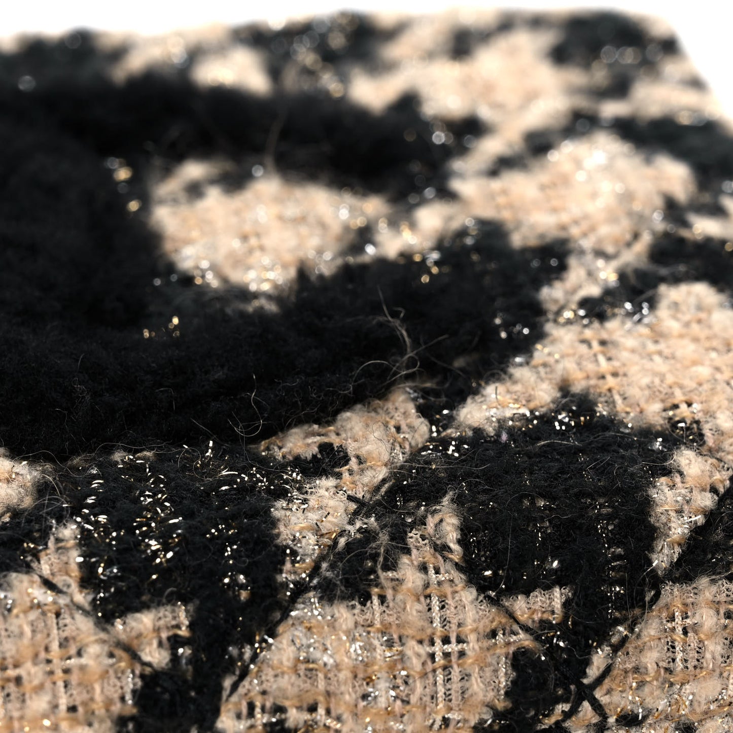 Tweed Shearling Quilted Chanel Cosmetic Pouch Beige Black