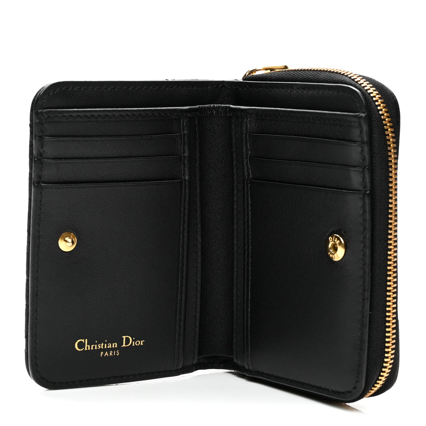 Grained Calfskin Supple Cannage Caro Scarlet Zipped Wallet Black