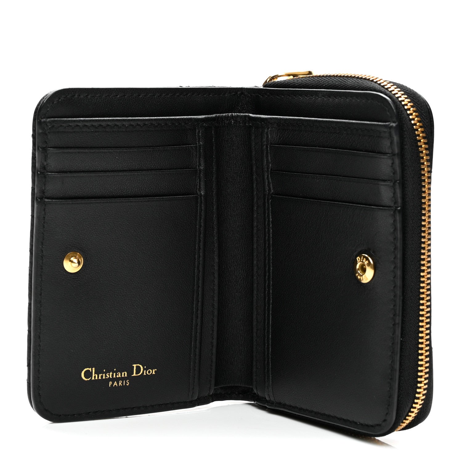 Christian Dior Grained Calfskin Supple Cannage Caro Scarlet Zipped Wallet Black 5 of 8