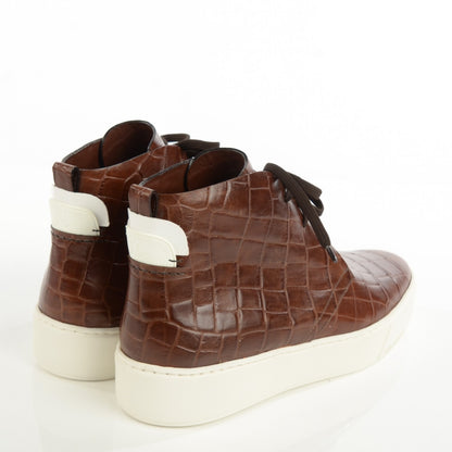 Louis Vuitton Calfskin Crocodile Embossed Trooper High Derby Sneakers 8.5 Brown 4 of 7