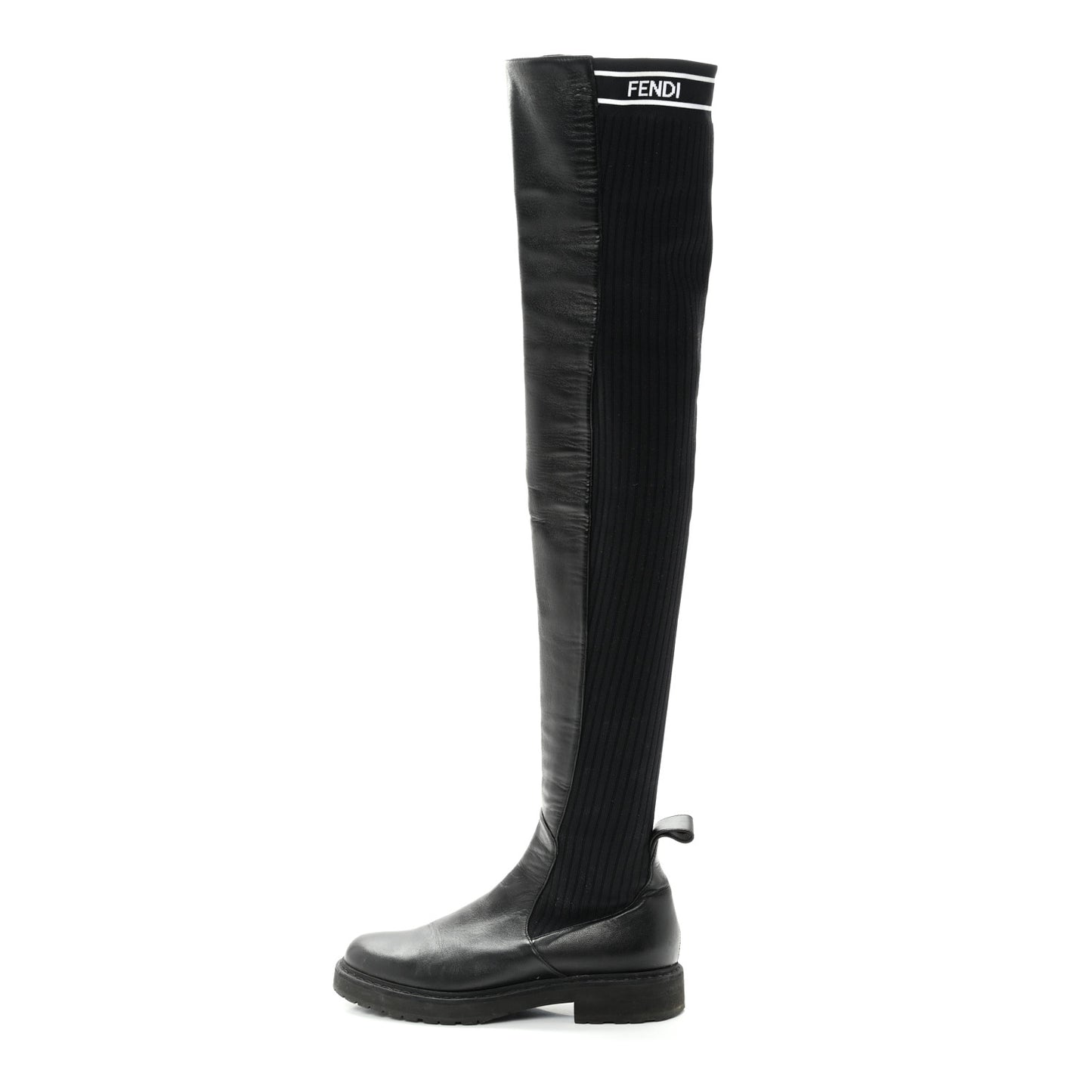 Lambskin Stretch Fabric Logo Rockoko Tall Boots 36 Black White