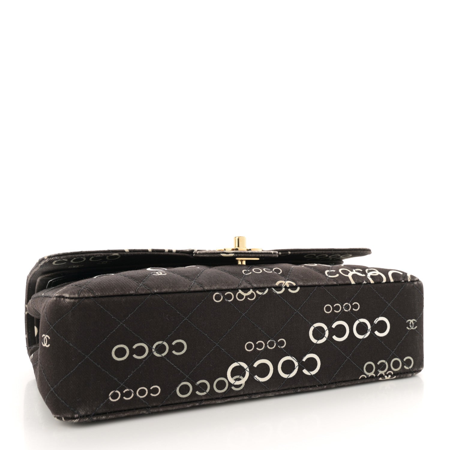 Chanel Canvas Coco Printed Quilted Medium Double Flap Black White 4 of 14