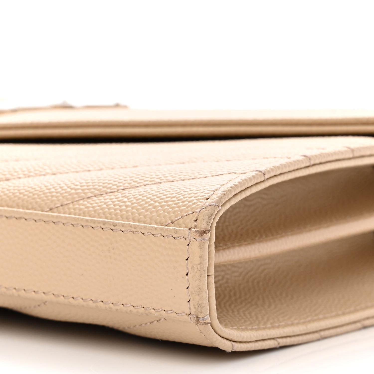 Saint Laurent Grain De Poudre Matelasse Chevron Monogram Chain Wallet Nude Powder 10 of 12