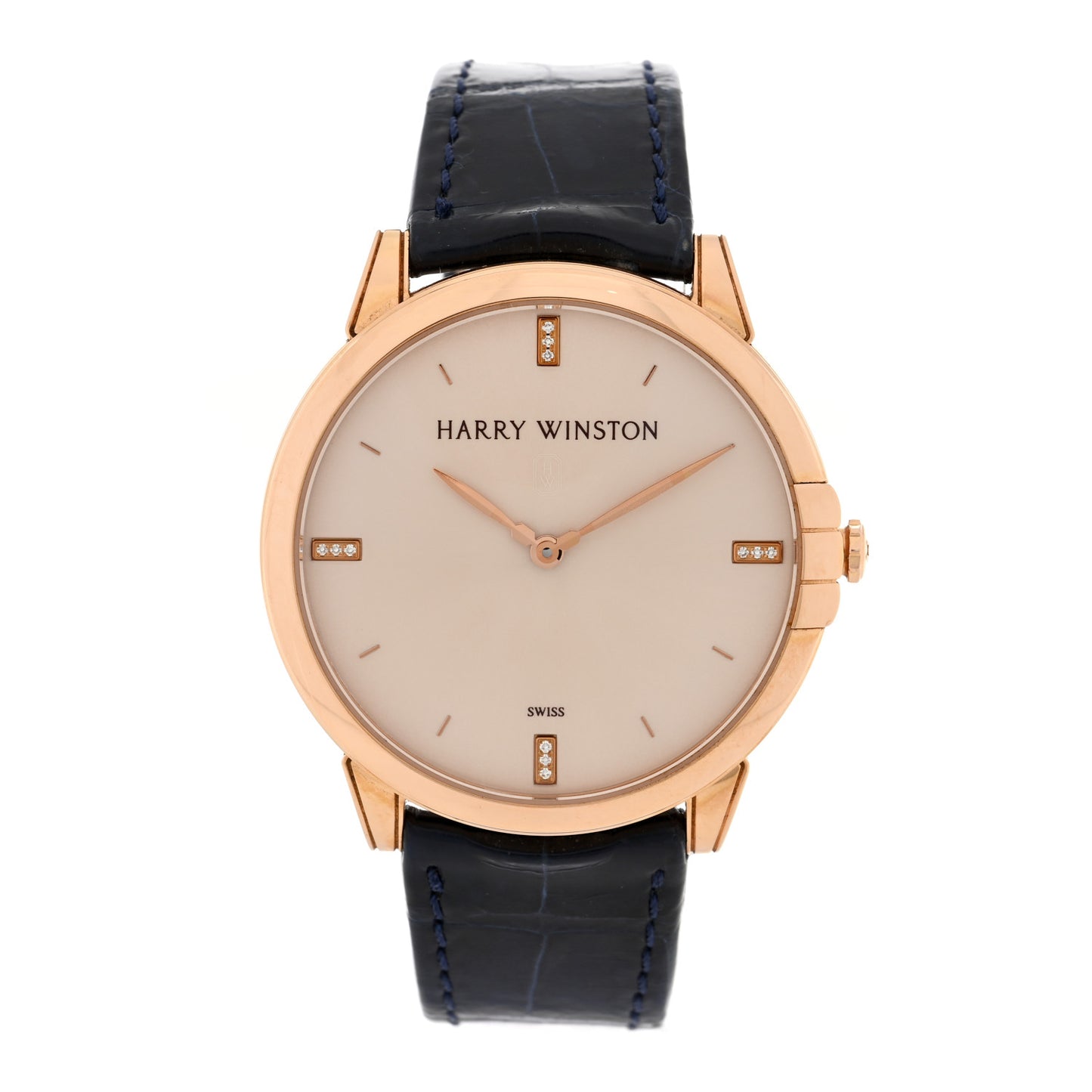 18K Rose Gold Alligator Diamond 39mm Midnight Quartz Watch Champagne