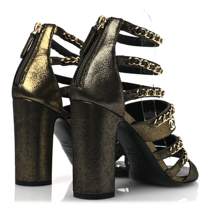 Chanel Suede Laminated Lambskin Gladiator Chain Sandals 36.5 Dark Gold 4 of 12