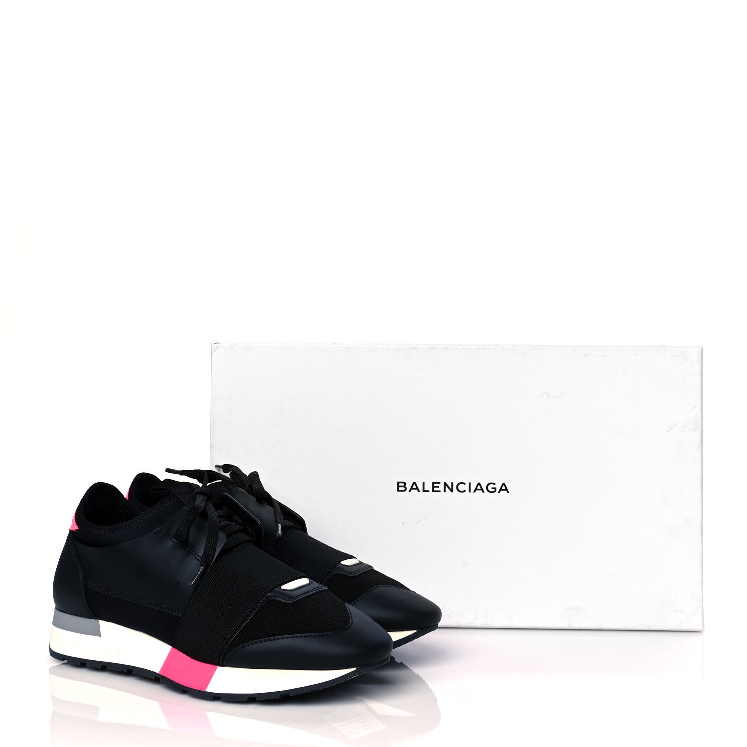 Balenciaga Mesh Calfskin Neoprene Womens Race Runner Sneakers 37 Black Rose Fluo 9 of 9