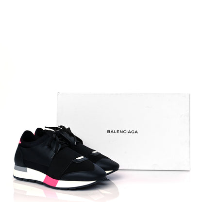 Balenciaga Mesh Calfskin Neoprene Womens Race Runner Sneakers 37 Black Rose Fluo 9 of 9