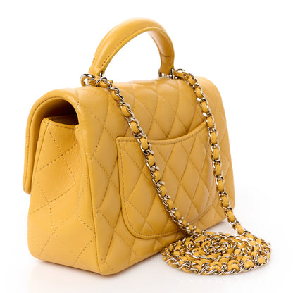 Chanel Lambskin Quilted Mini Top Handle Rectangular Flap Yellow 3 of 12