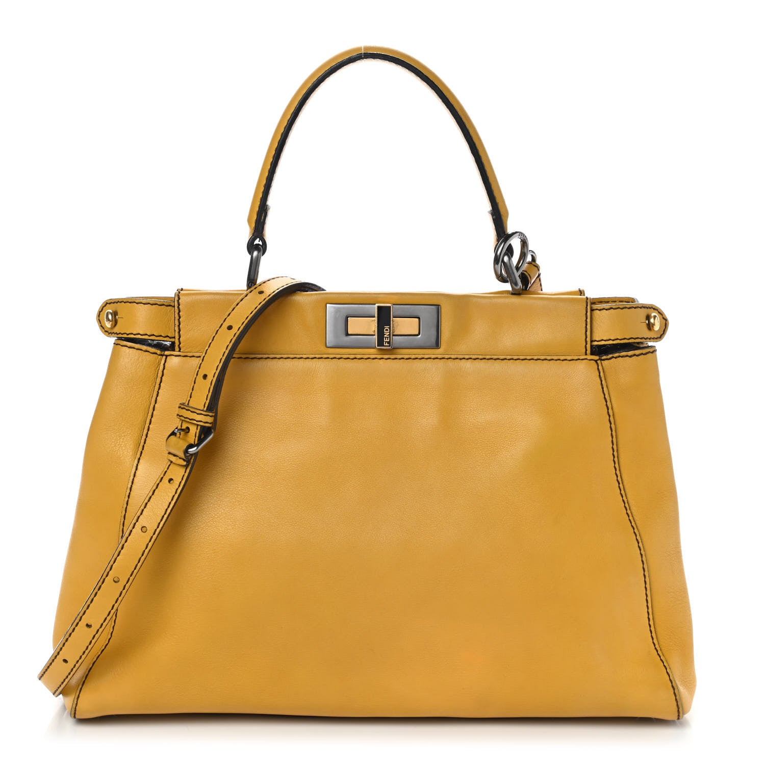 Fendi Vitello Zucca Medium Peekaboo Iconic Satchel Yellow Tobacco 1 of 4