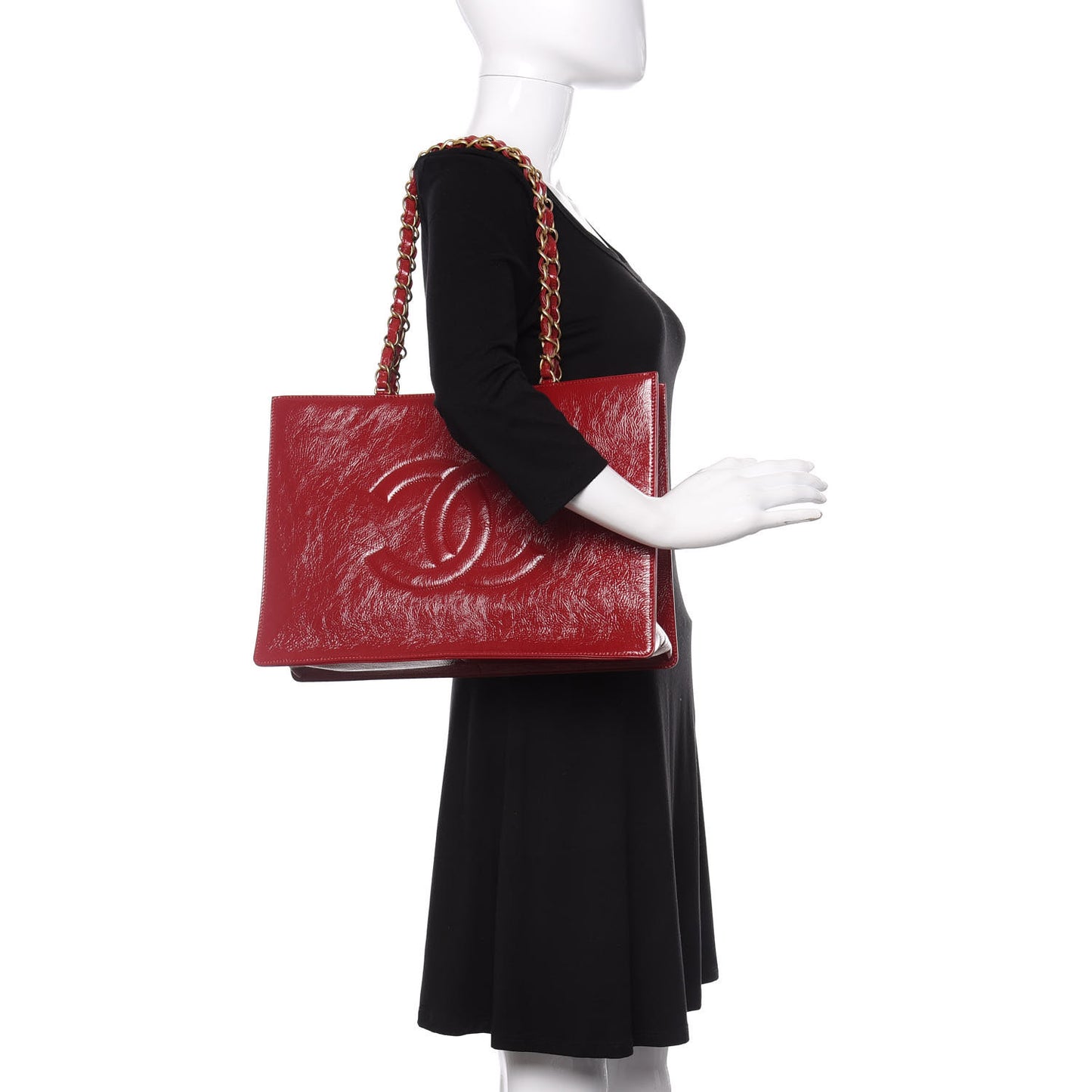 Shiny Aged Calfskin Shopping Bag Red