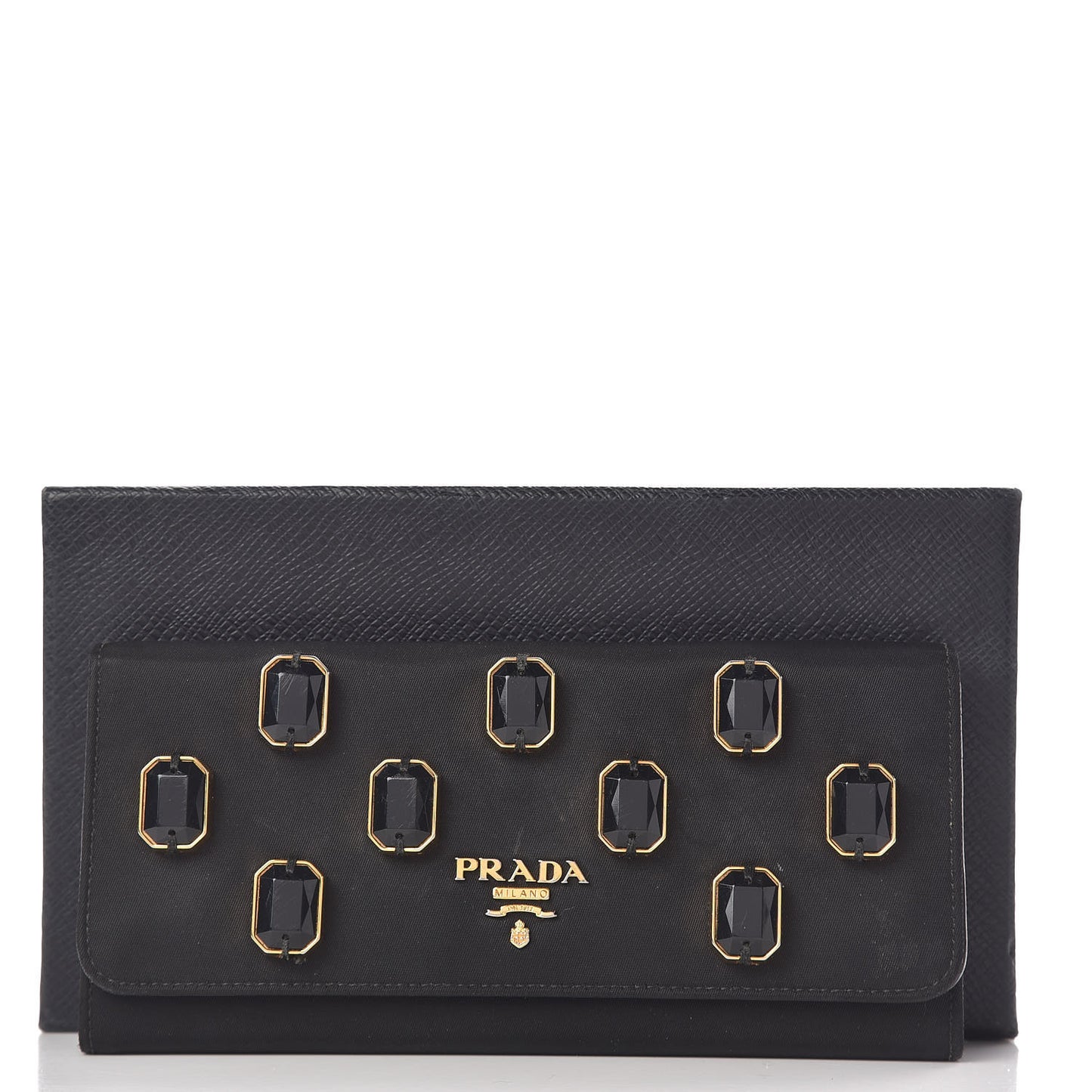 Tessuto Nylon Pietre Jeweled Flap Wallet Black