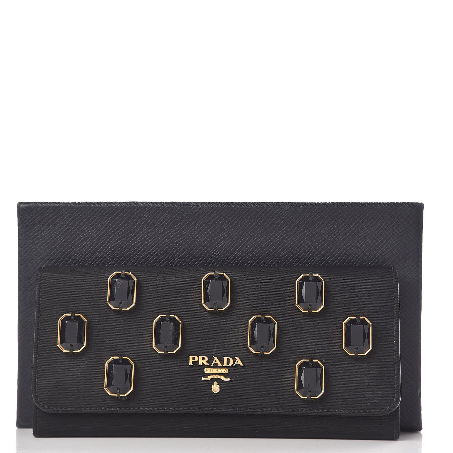 Prada Tessuto Nylon Pietre Jeweled Flap Wallet Black 12 of 12