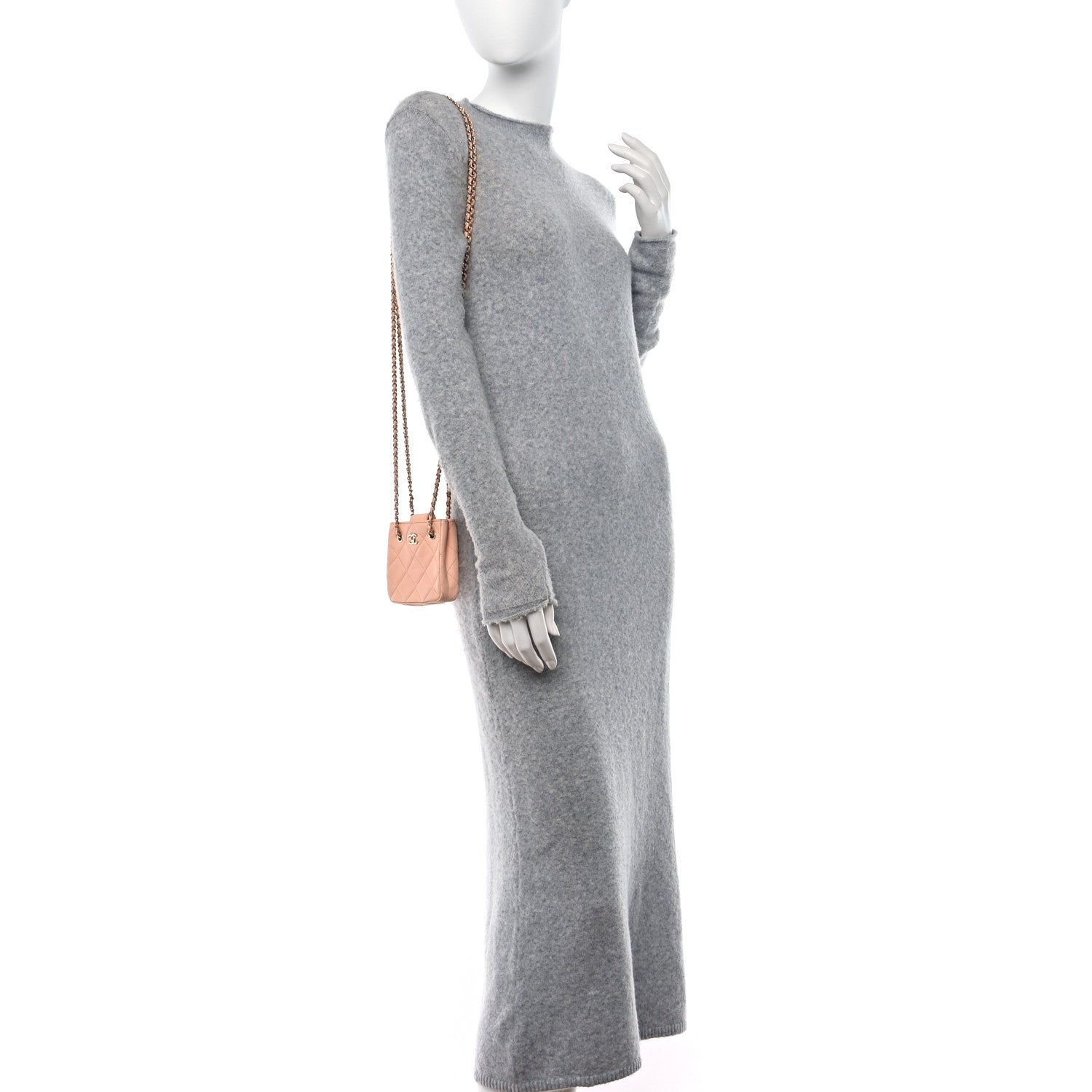 Chanel Lambskin Quilted Tiny Shopping Clutch With Chain Light Beige 2 of 10