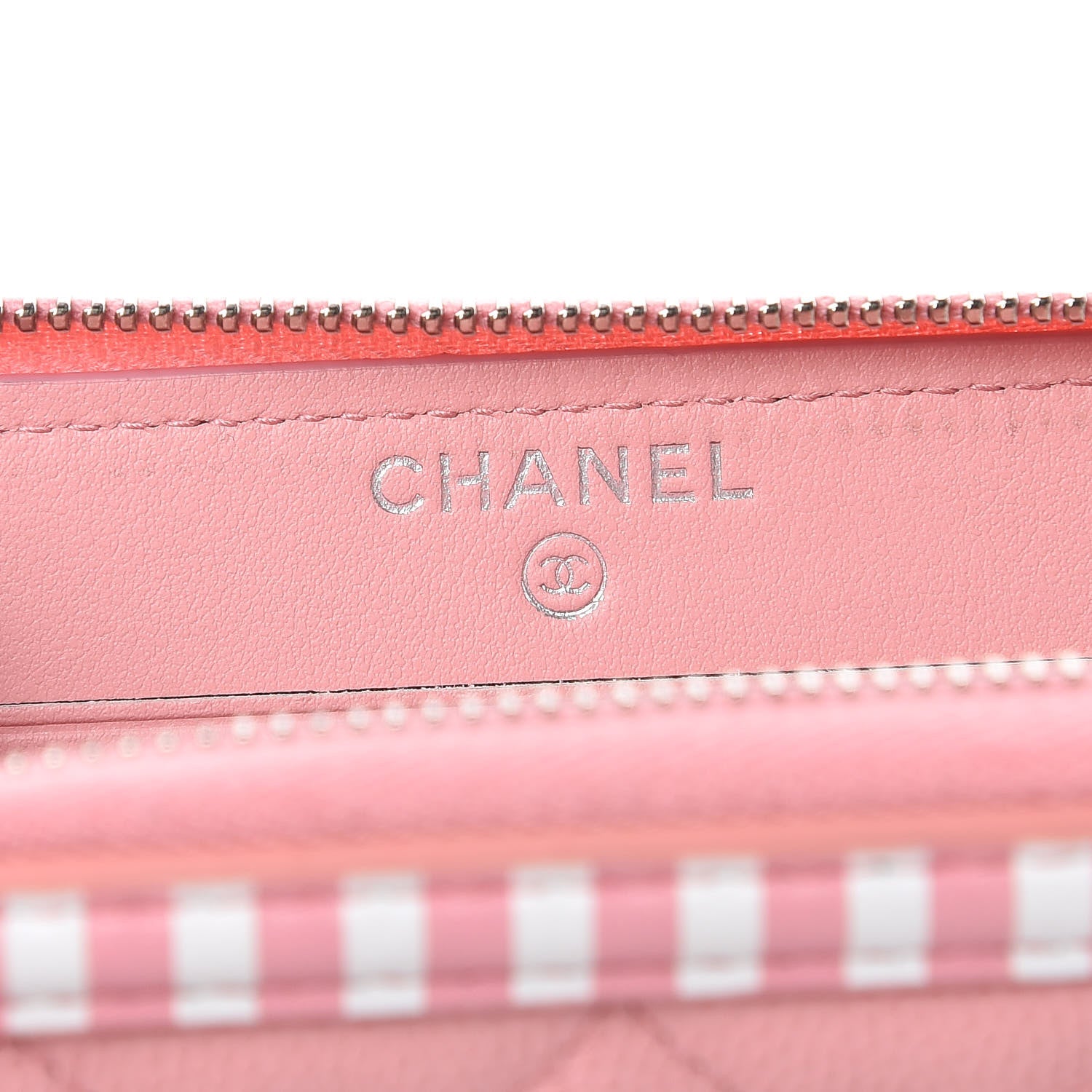 Chanel Caviar Quilted Medium Stripe Filigree Zip Around Wallet Pink White 6 of 11